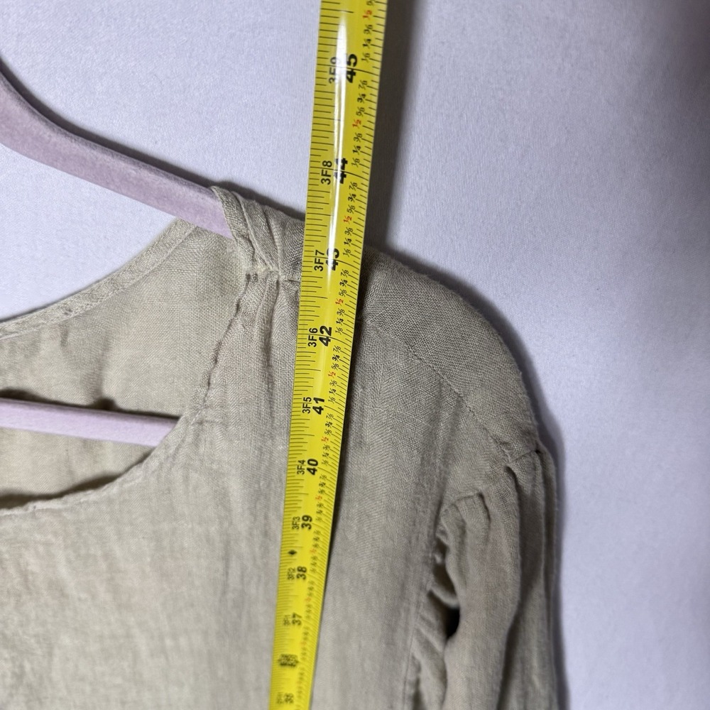 Luna Luz 100% Linen Gauze Dress Sz L Green Lagenlook Pockets‎ Boho Art Artsy - Picture 7 of 11